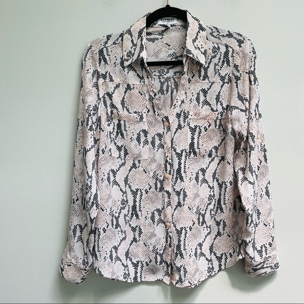 Express Portofino Shirt Button Up Python Snake Pr… - image 1